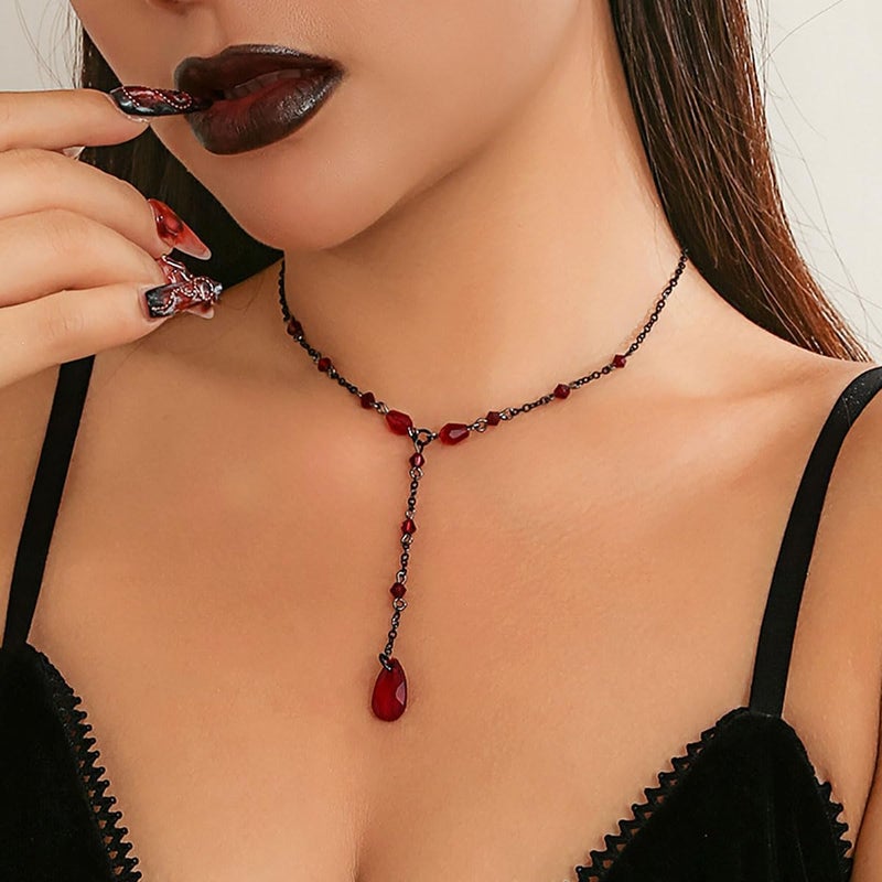 MIFYNN Vintage Gothic Blood Drop Tassel Pendant Necklace Red Water Drop Choker Necklace Punk Style Necklace Dark Tear Drop Y Necklace Halloween Necklace Jewelry for Women - Image 1